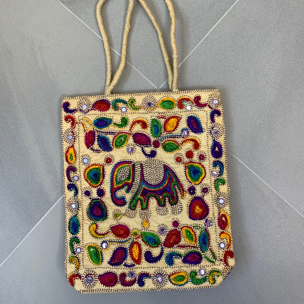 Elephant Embellished Embroidered Mirrored Shopper